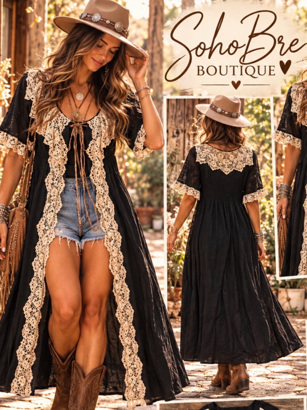 Jaded Gypsy Echo In Lace Duster – Midnight Boho Longline Layer